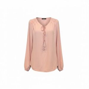 White House Black Market Pink Blouse V Neck Tie Neck size‎ 8